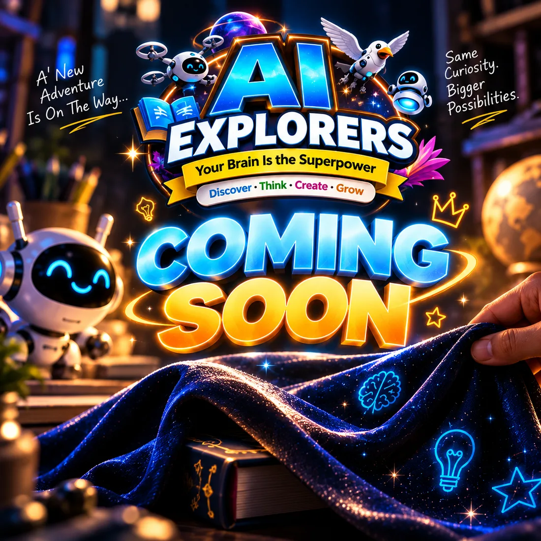 AI Explorers. Coming soon. A new adventure is on the way. Same curiosity, bigger possibilities.